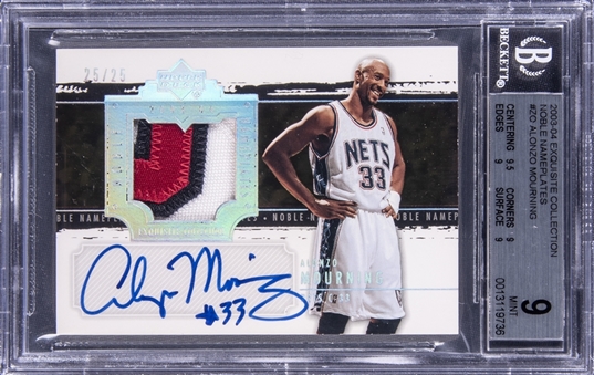 2003-04 UD "Exquisite Collection" Noble Nameplates #ZO Alonzo Mourning Signed Patch Card (#25/25) - BGS MINT 9/BGS 10